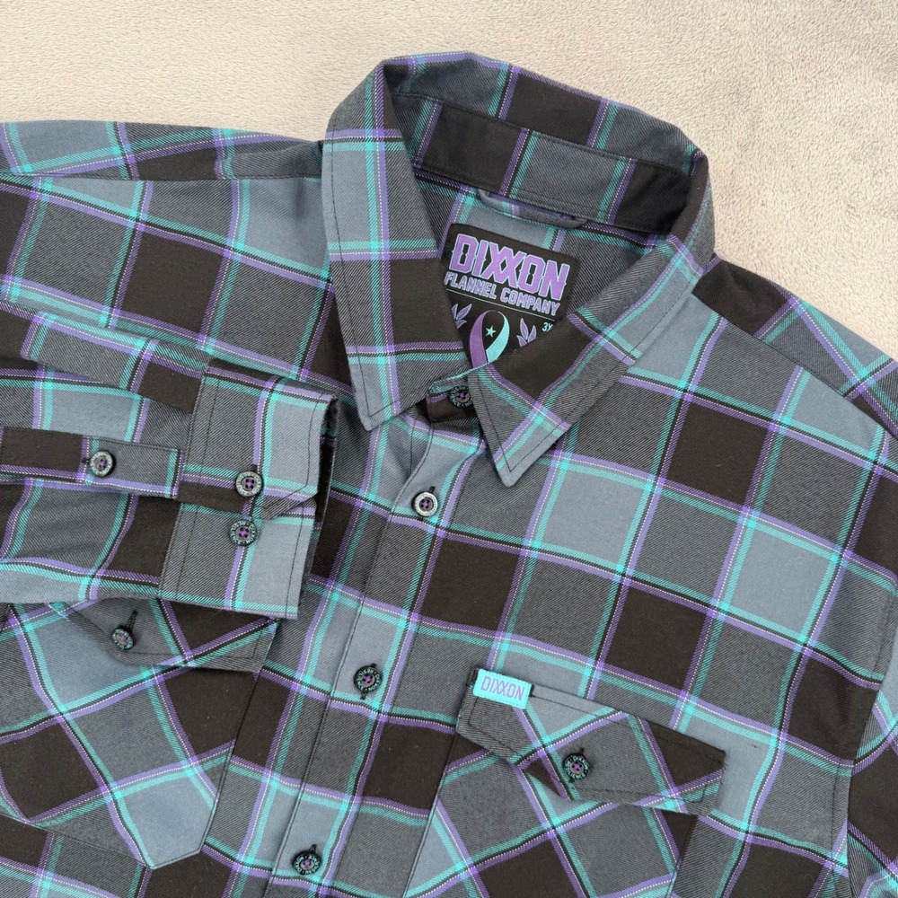 Dixxon Flannel Co Resilience Plaid D-Tech Shirt Mens 3X Teal Purple Charcoal